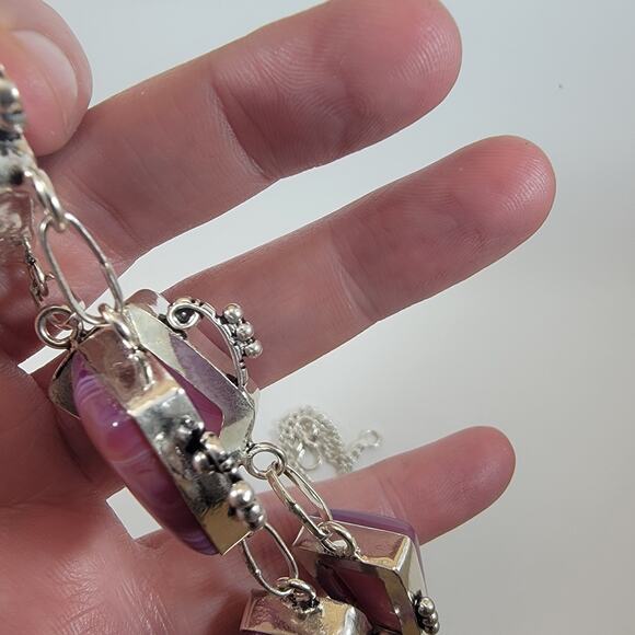 Handmade Purple Agate Necklace with Sterling Silver Artisan Geometric Jewelry - Picture 10 of 10